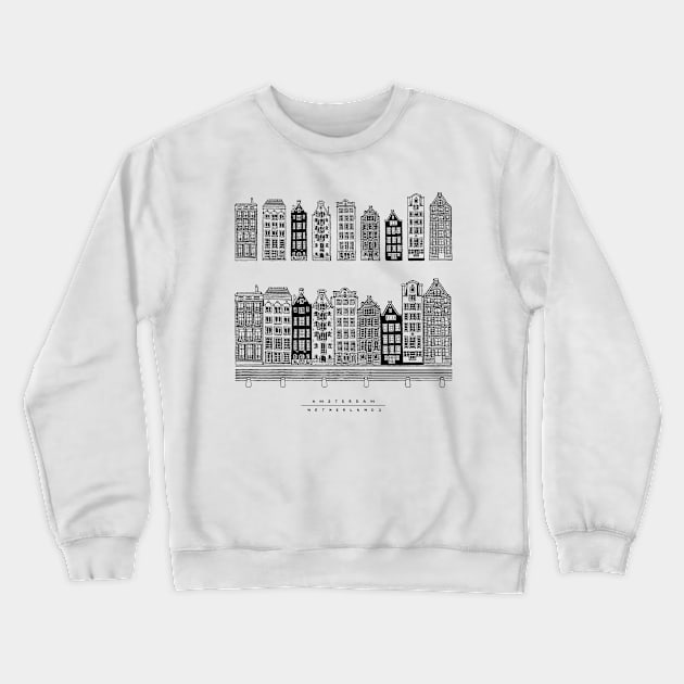 Old houses of Amsterdam, Netherlands. Realistic black and white poster. Crewneck Sweatshirt by ArchiTania